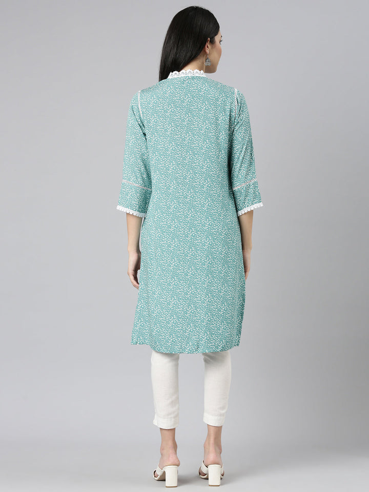 Neerus Green printed straight kurti - side view