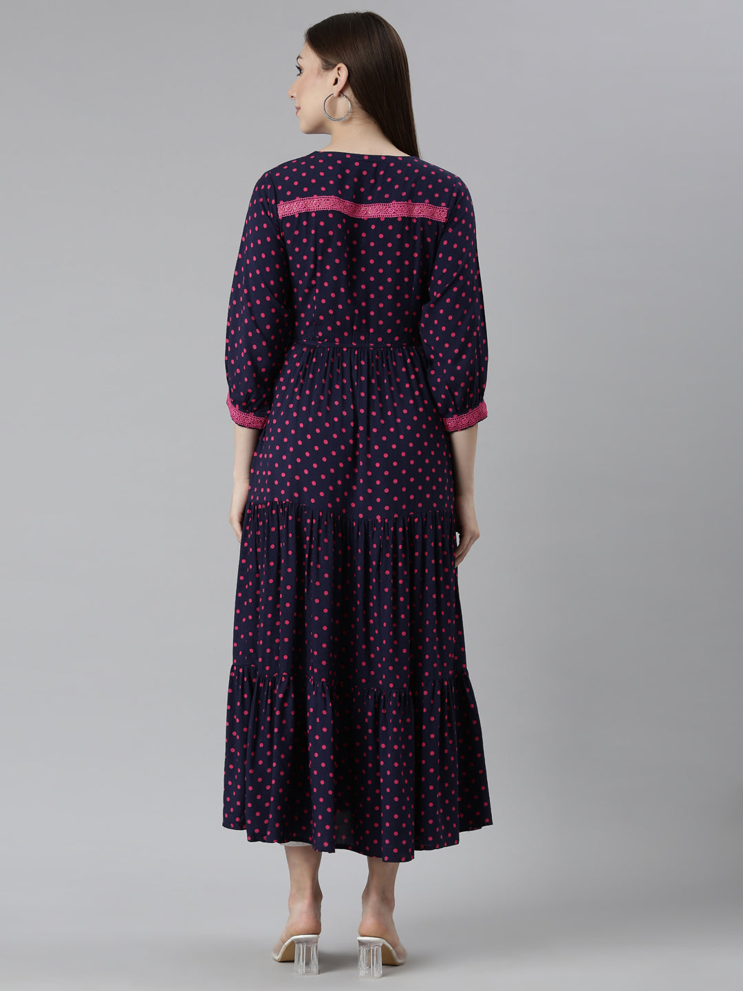 Neerus Blue rayon printed dress - detail view 1