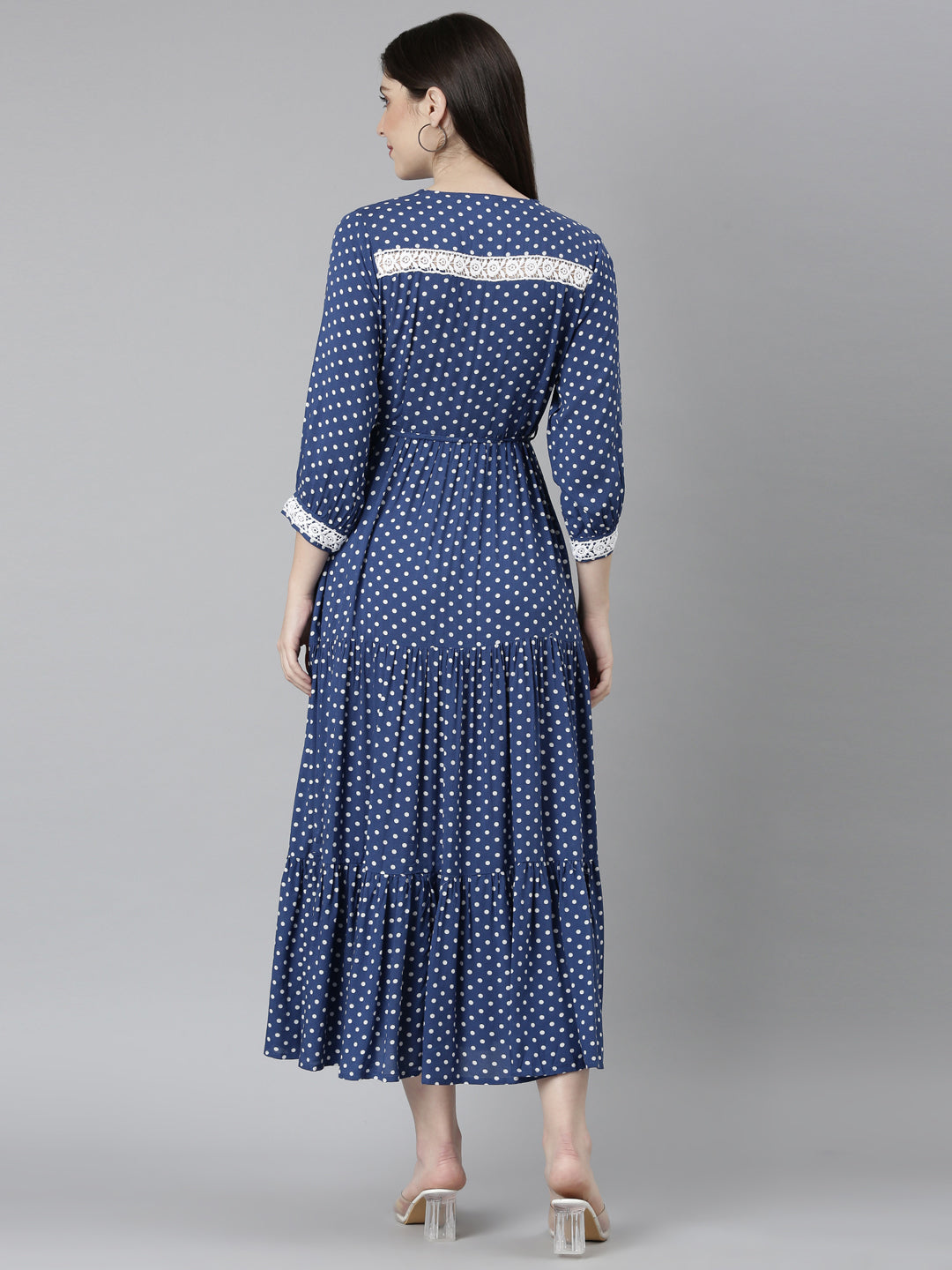 Neerus Blue rayon printed straight dress - detail view 1