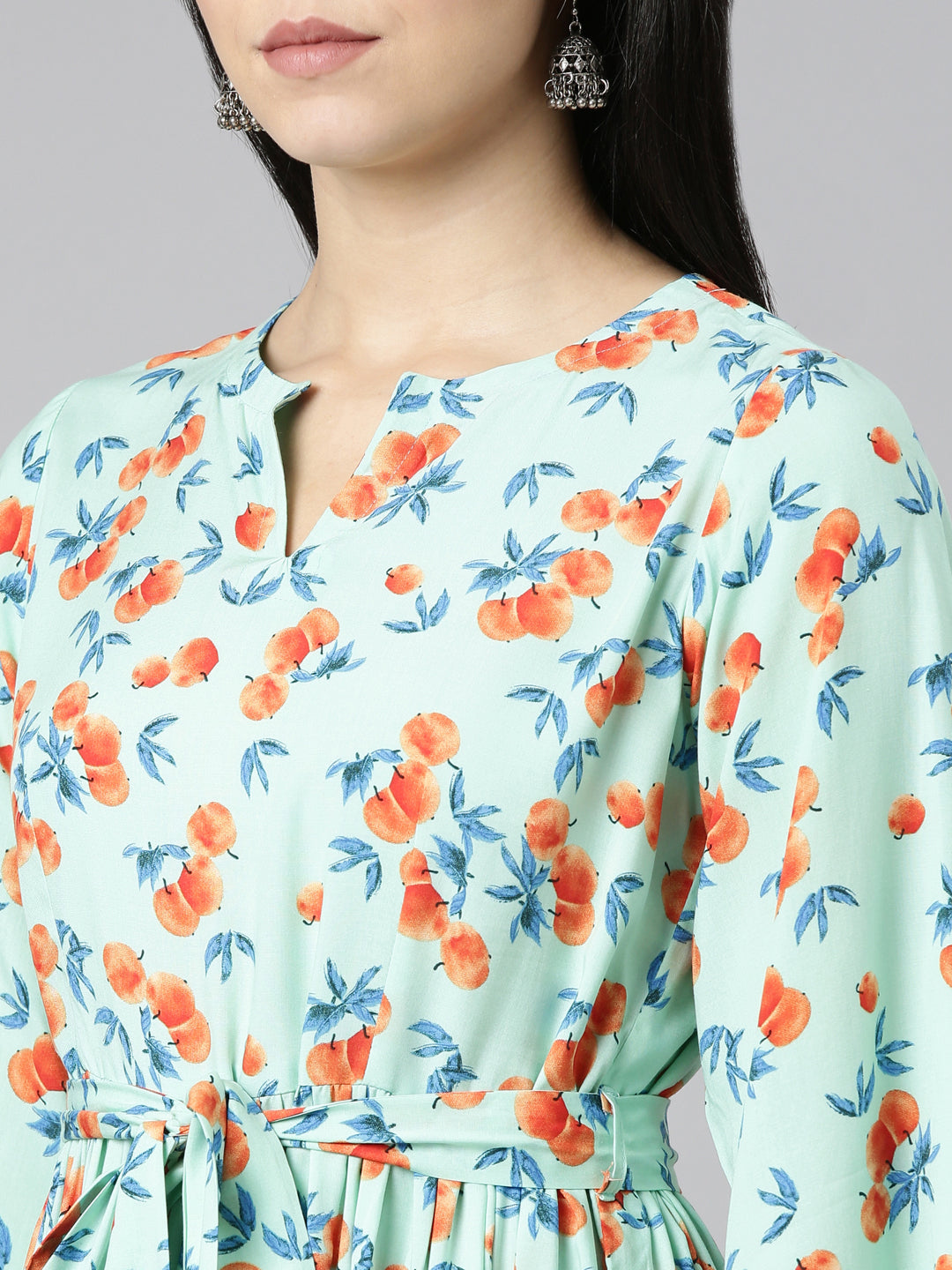 Neerus Green Rayon Printed Straight Kurti - detail view 1