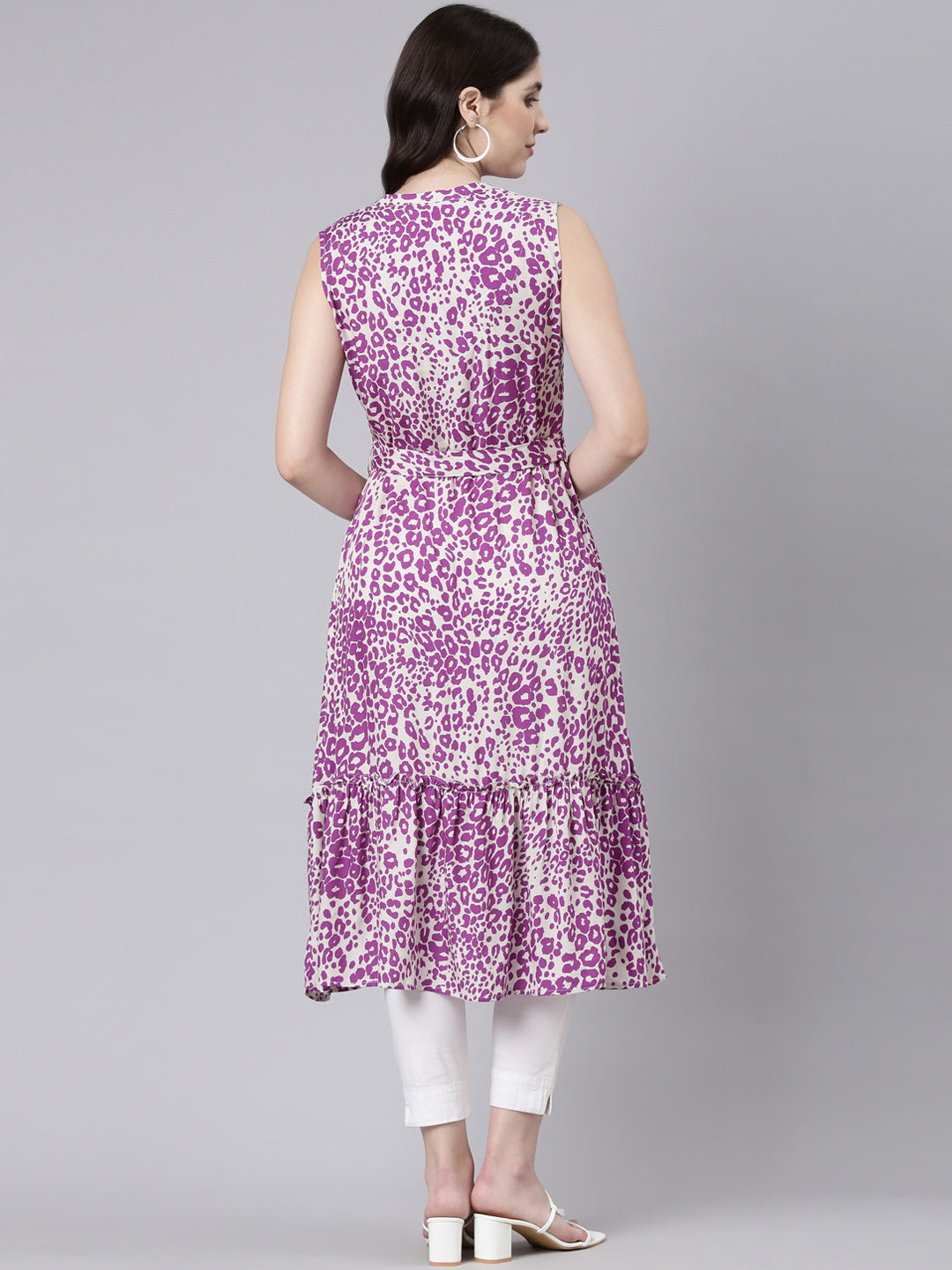 Neerus Purple rayon printed straight kurti - side view