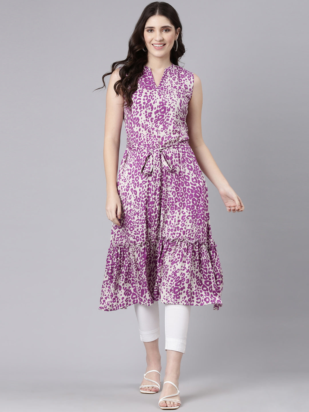 Neerus Purple rayon printed straight kurti - detail view 2