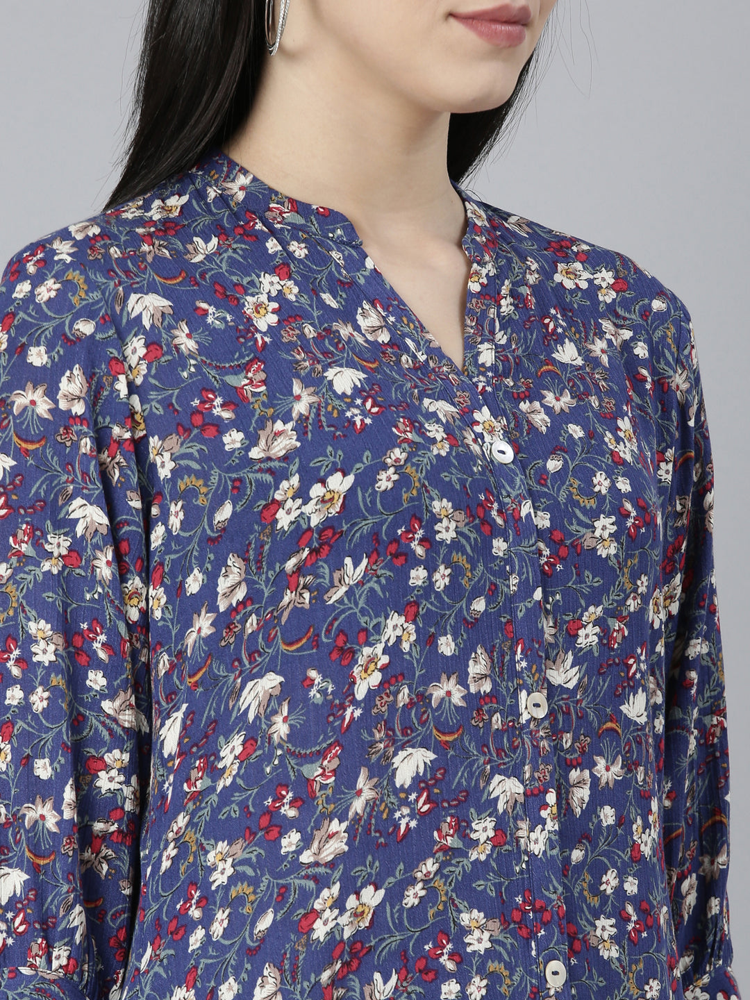 Neerus Blue georgette printed straight kurti - detail view 1