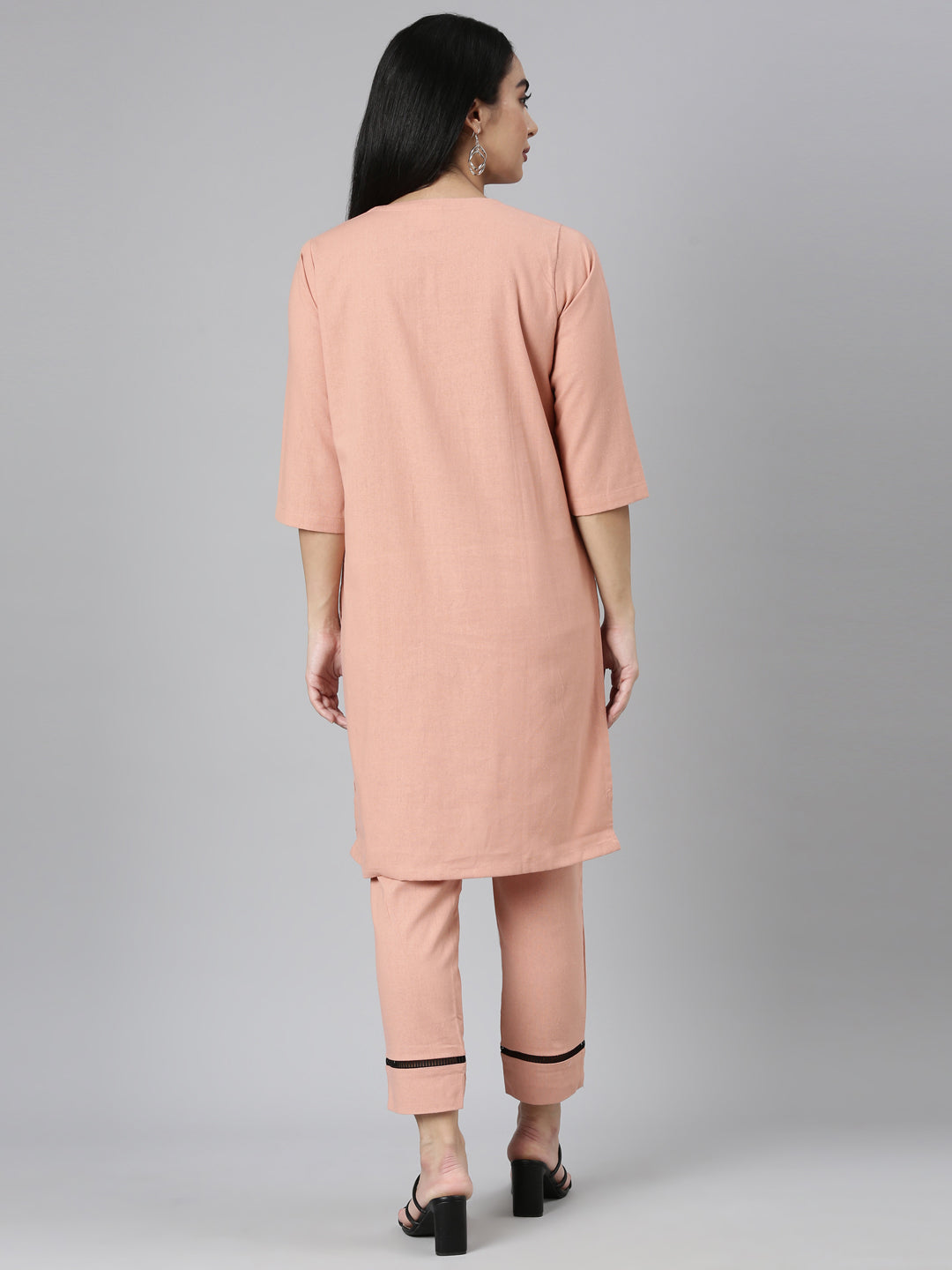 Neerus Pink rayon solid straight kurta set - side view