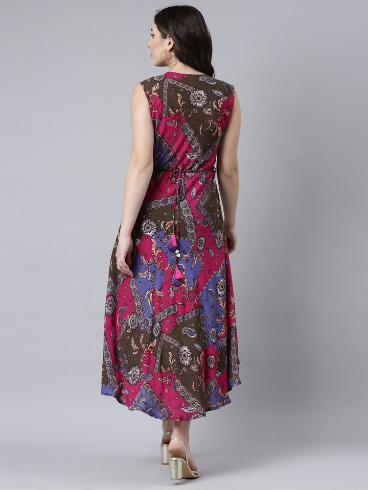 Neerus Multi floral printed high-low A-line dress - side view