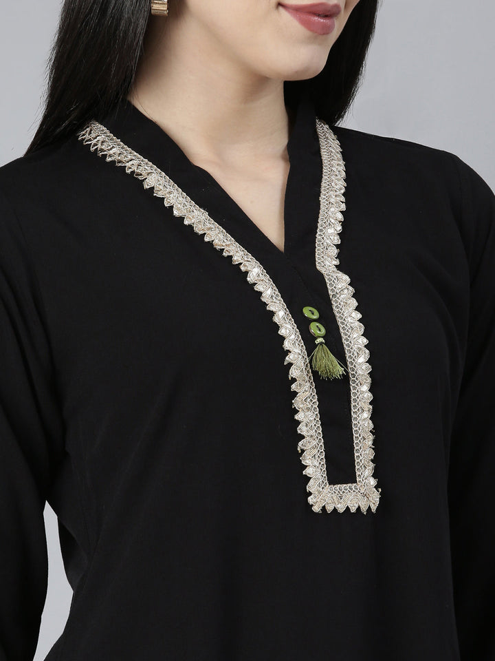 Neerus Black rayon solid kurta set - detail view 1