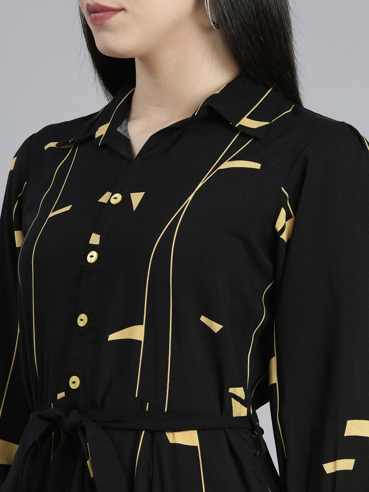 Neerus Black rayon printed maxi dress - detail view 1