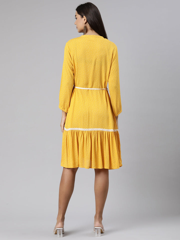 Neerus Yellow chiffon solid A-Line kurti - side view