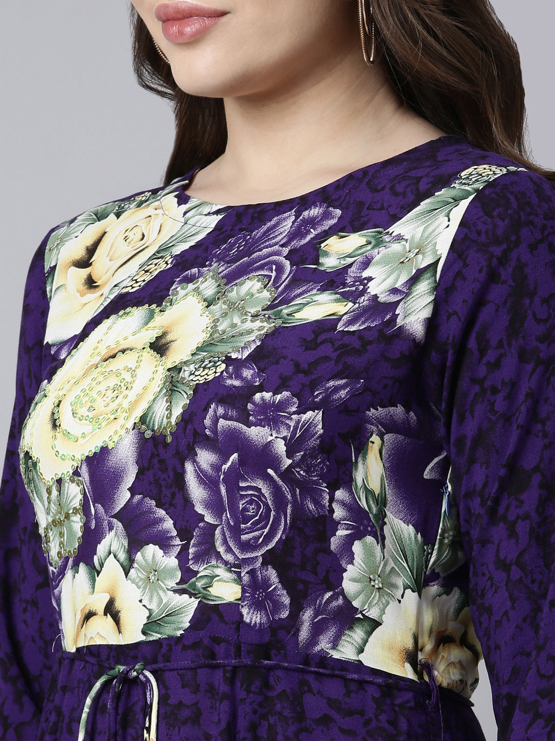 Neerus Purple rayon printed maxi dress - detail view 1