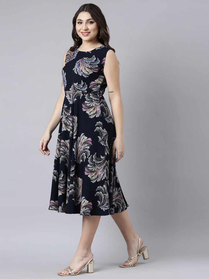 Neerus Blue rayon printed maxi dress - back view