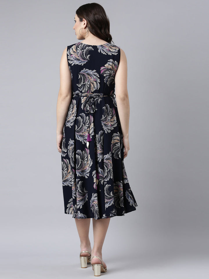 Neerus Blue rayon printed maxi dress - side view