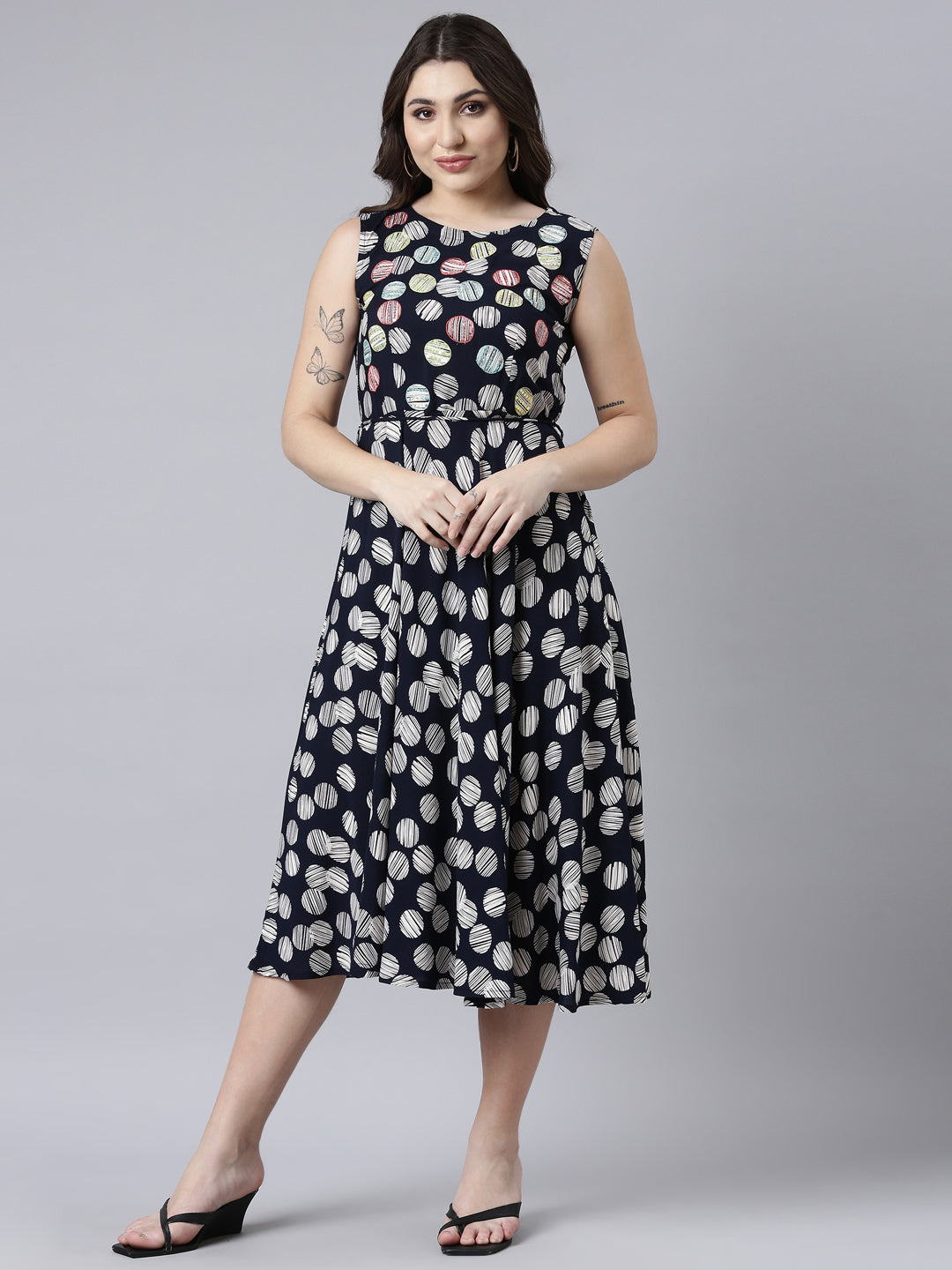 Neerus Blue floral printed maxi dress - front view