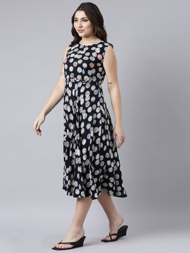 Neerus Blue floral printed maxi dress - back view