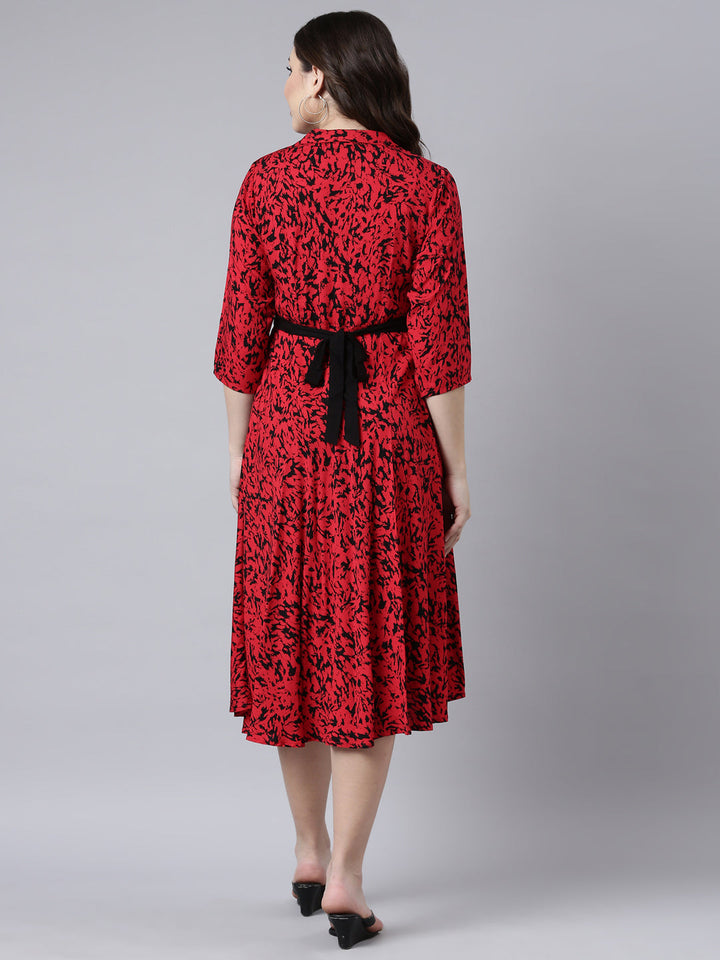 Neerus Red floral printed maxi dress - side view