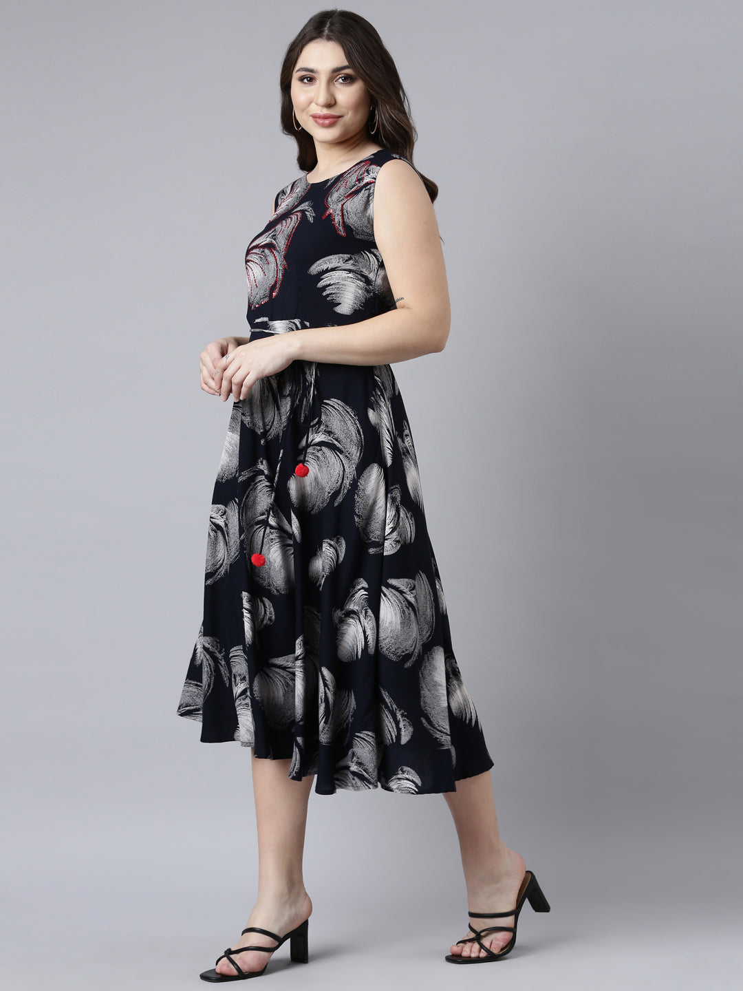 Neerus Blue rayon printed maxi dress - back view