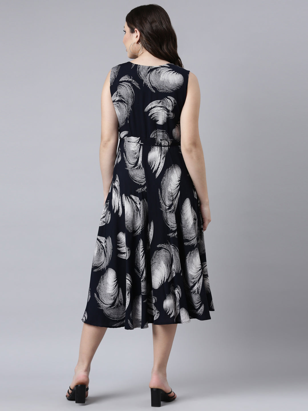 Neerus Blue rayon printed maxi dress - side view