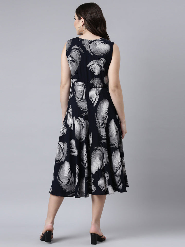 Neerus Blue rayon printed maxi dress - side view