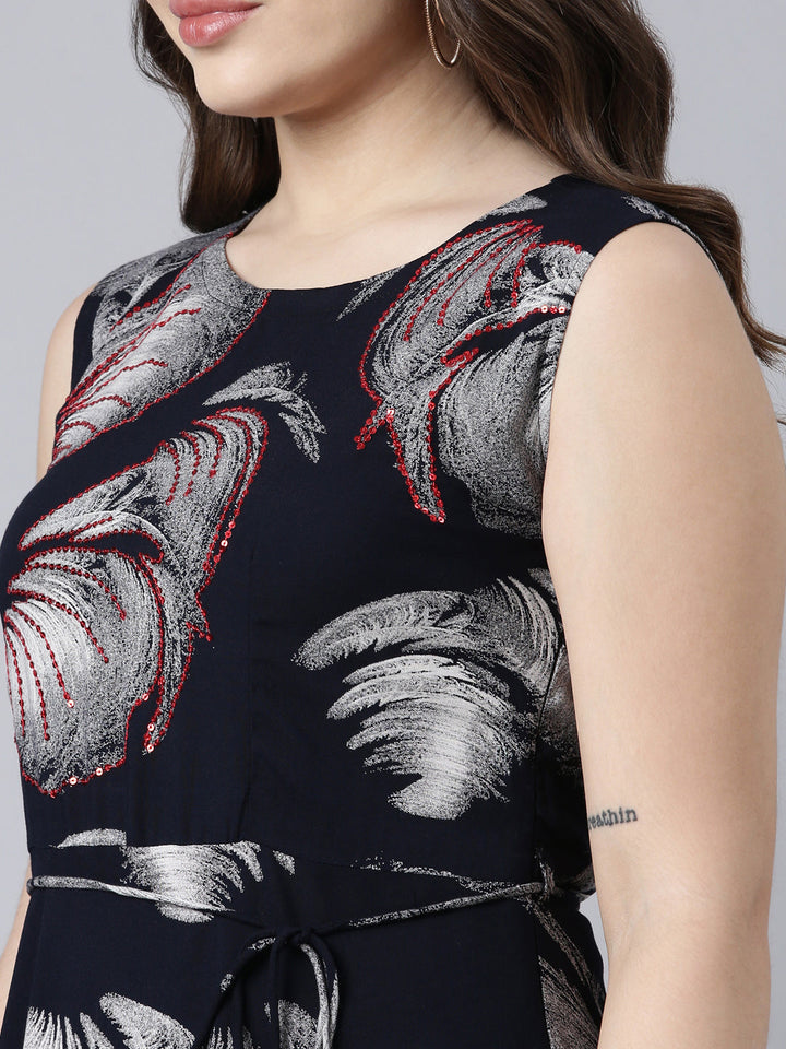 Neerus Blue rayon printed maxi dress - detail view 1