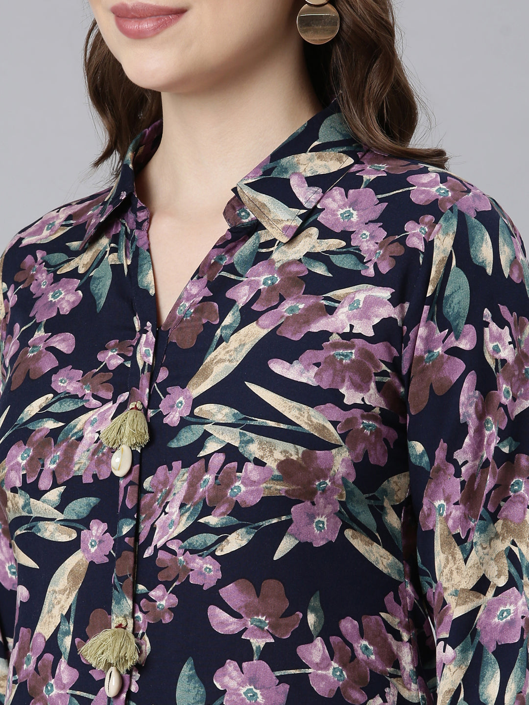 Neerus Multi rayon printed kurta set with trousers - back view