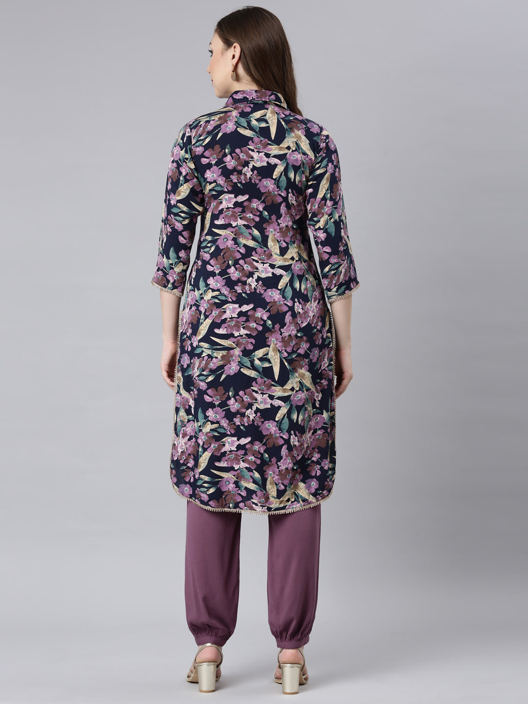 Neerus Multi rayon printed kurta set with trousers - detail view 1