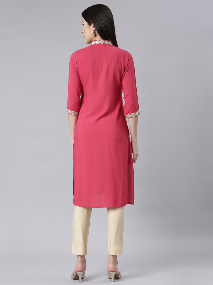 Neerus Pink rayon embellished panelled kurti - side view