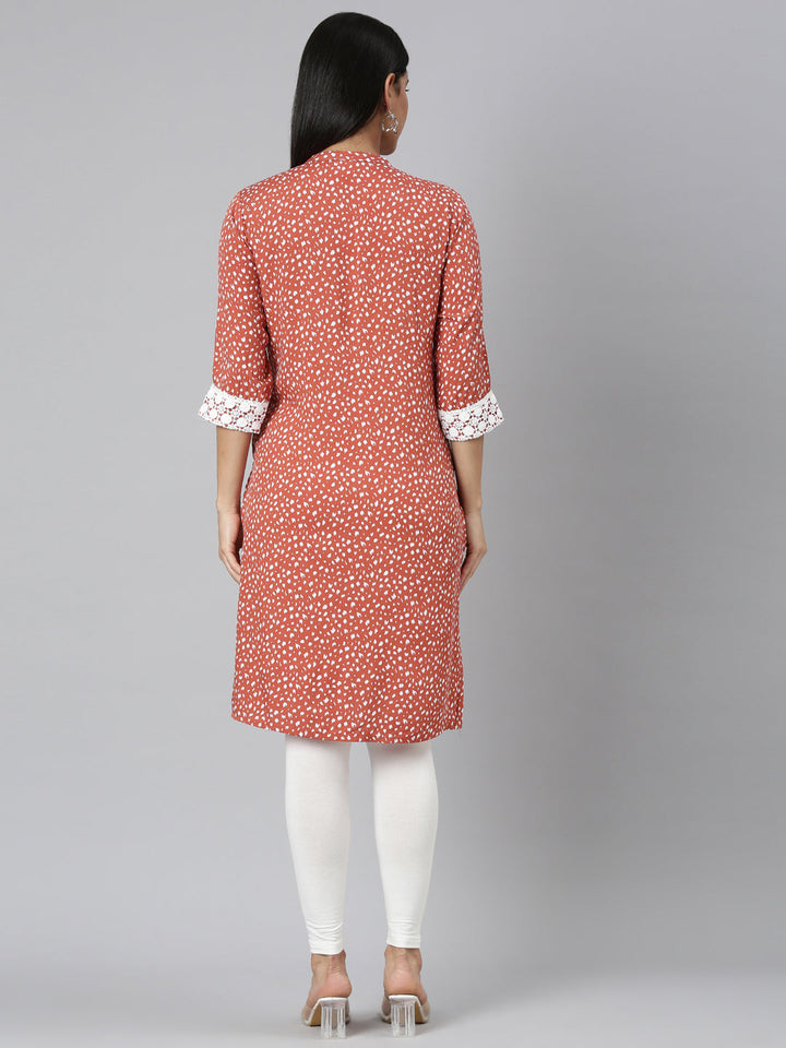 Neerus Orange rayon solid straight kurta - side view