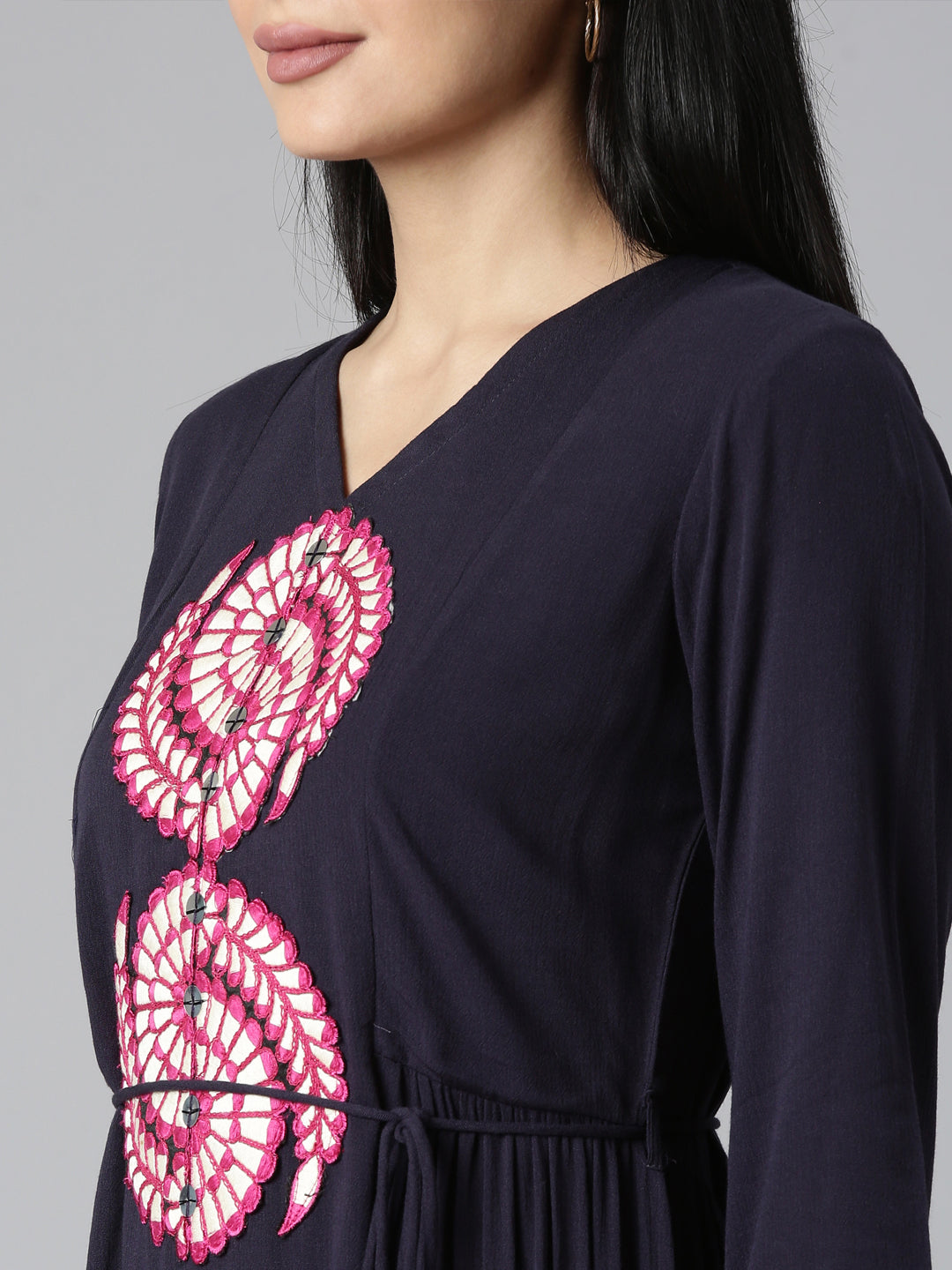 Neerus Blue Rayon Solid Flared Maxi Dress - detail view 1