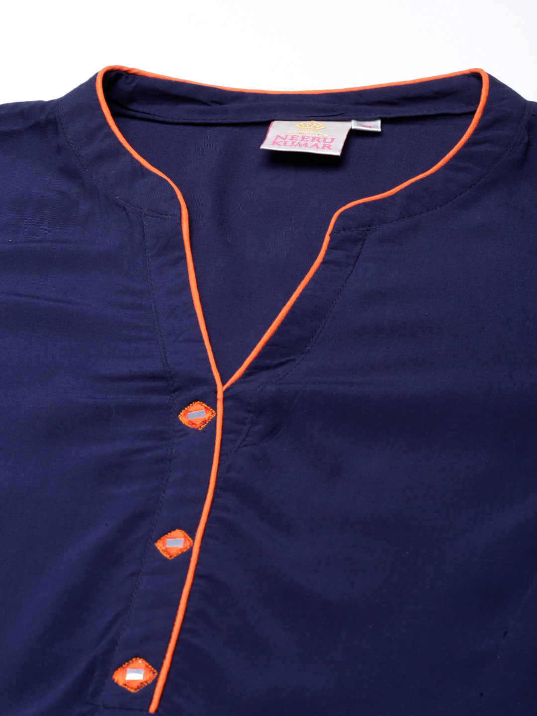 Neerus Blue rayon solid straight kurti - detail view 1