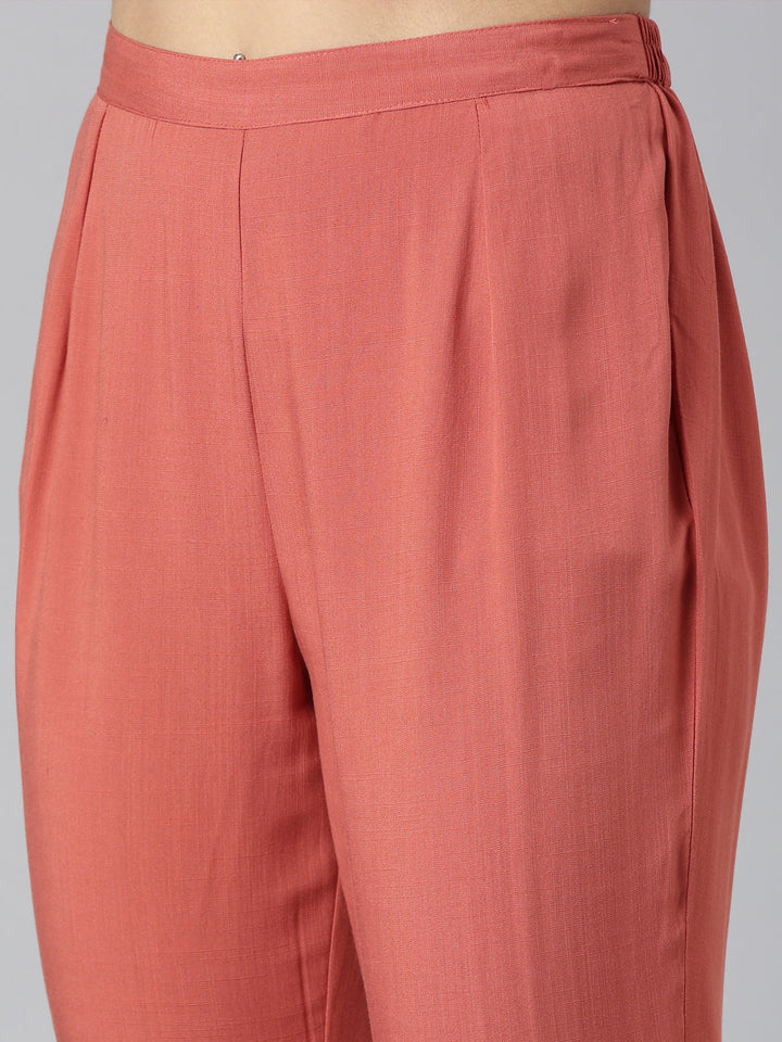 Neerus Orange Viscose Rayon Solid Kurta Set - detail view 3