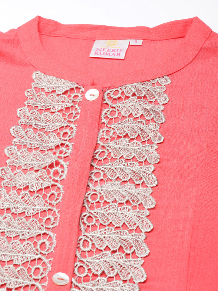 Neerus Orange Flared Casual Solid Maxi Dresses