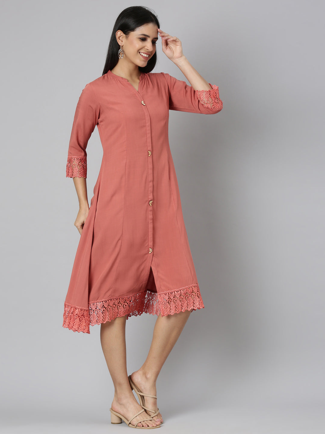 Neerus Orange rayon solid straight kurta - back view