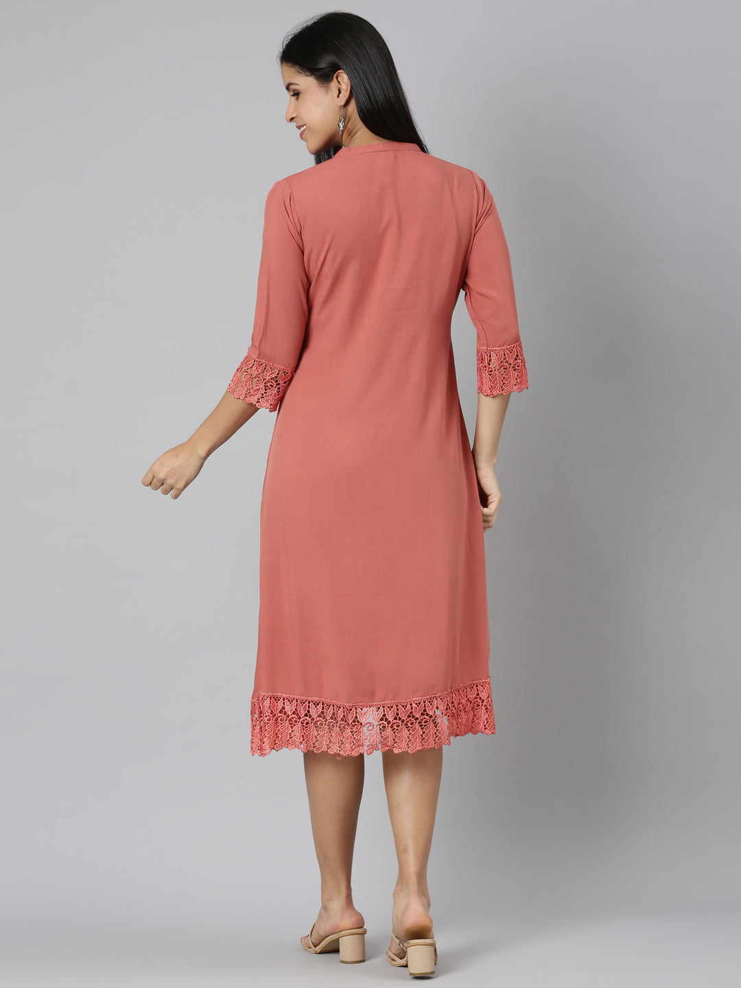 Neerus Orange rayon solid straight kurta - side view