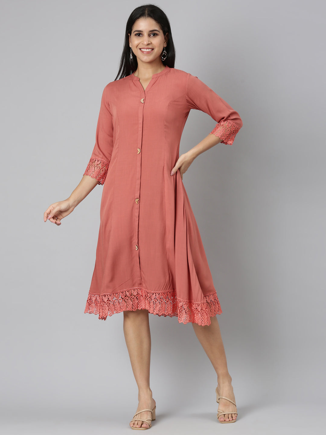 Neerus Orange rayon solid straight kurta - detail view 2