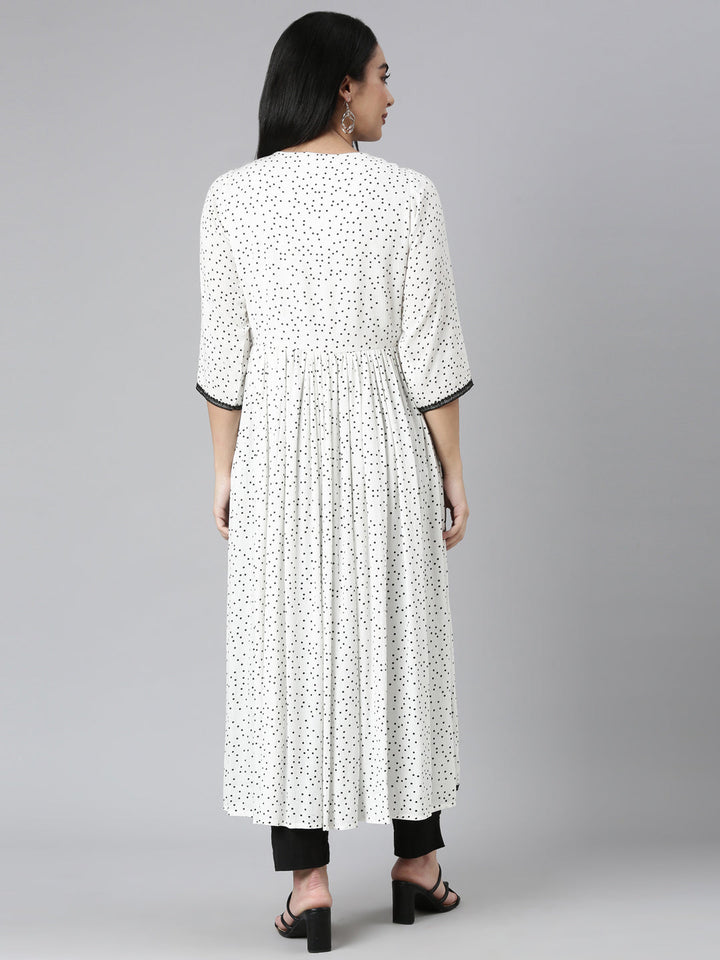 Neerus White chiffon printed anarkali kurti - side view