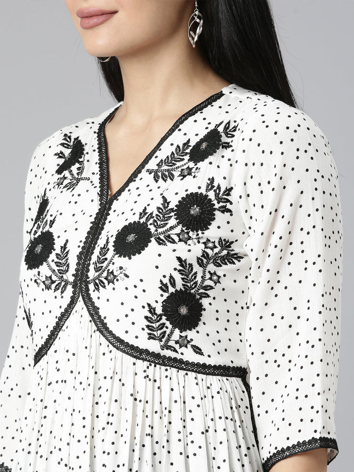 Neerus White chiffon printed anarkali kurti - detail view 1