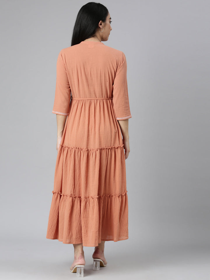 Neerus Orange chiffon flared maxi dress - side view