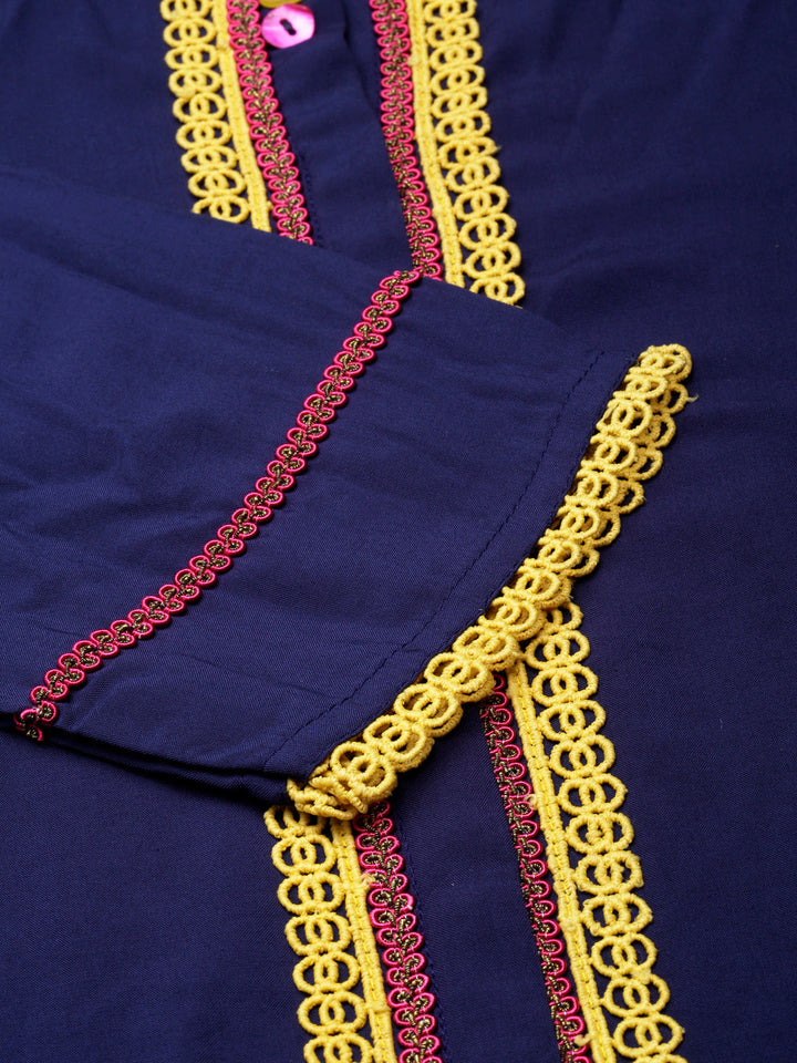 Neerus Blue rayon solid straight kurti - detail view 1