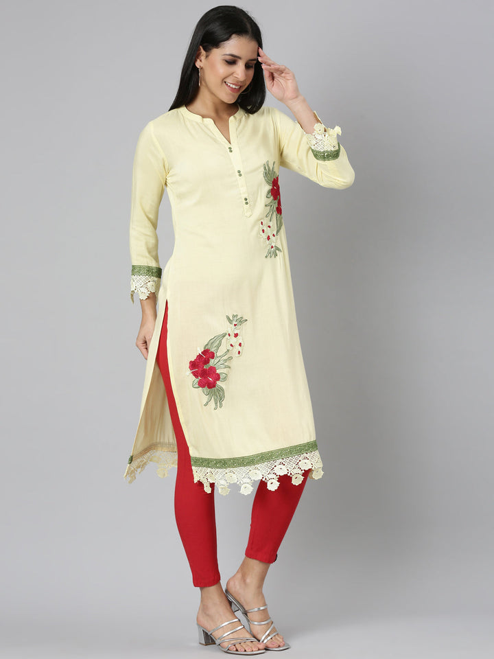 Neerus Yellow Rayon Printed Straight Kurta - back view