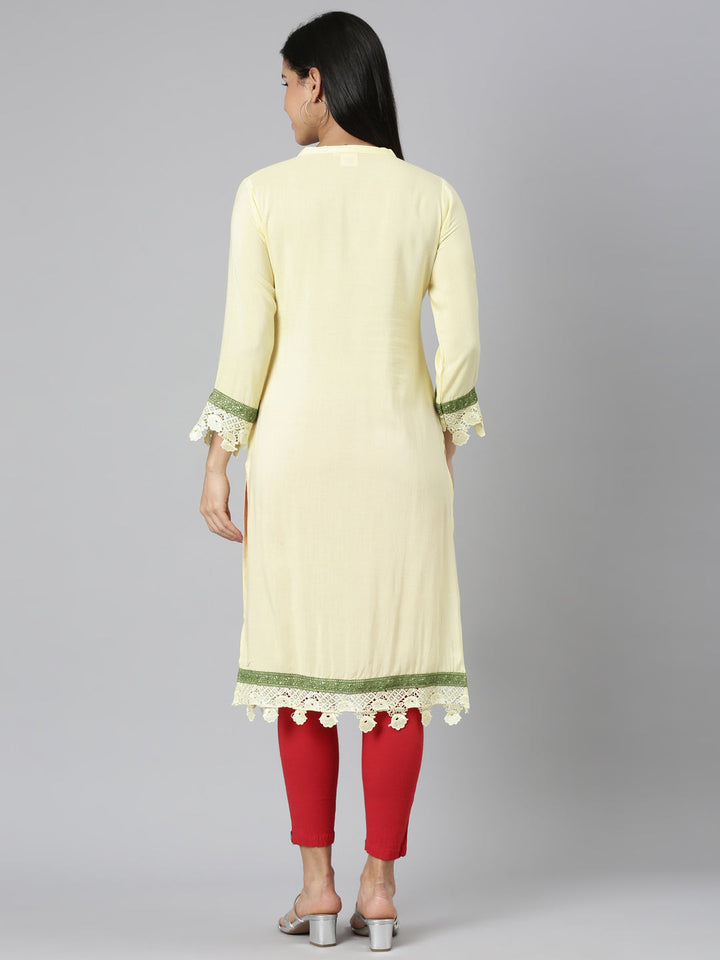 Neerus Yellow Rayon Printed Straight Kurta - side view