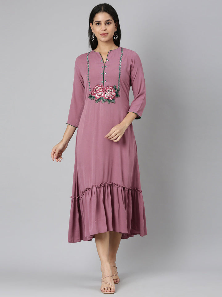 Neerus Pink chiffon printed anarkali kurta - front view