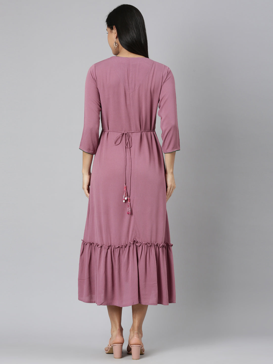 Neerus Pink chiffon printed anarkali kurta - side view