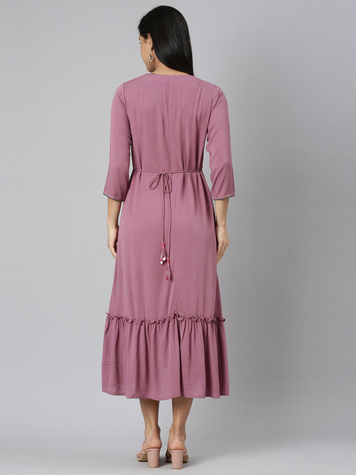 Neerus Pink chiffon printed anarkali kurta - side view
