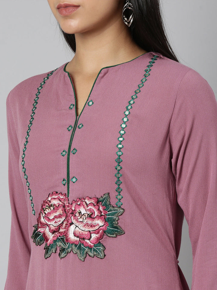 Neerus Pink chiffon printed anarkali kurta - detail view 1