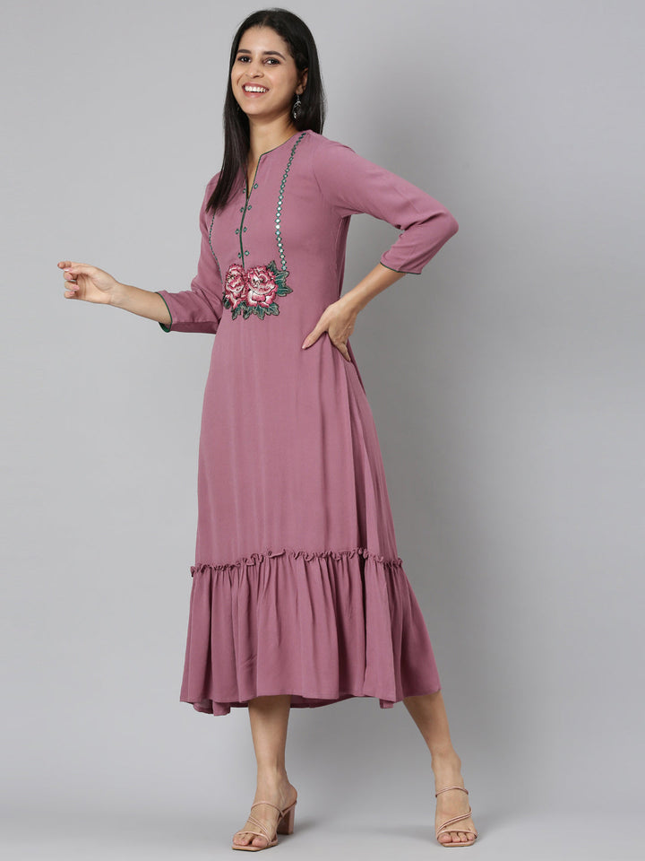 Neerus Pink chiffon printed anarkali kurta - detail view 2