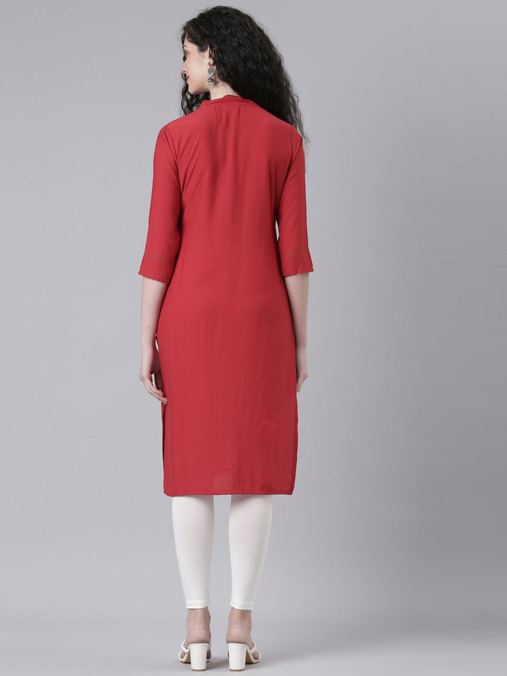 Neerus Maroon Casual Solid Straight Kurtas
