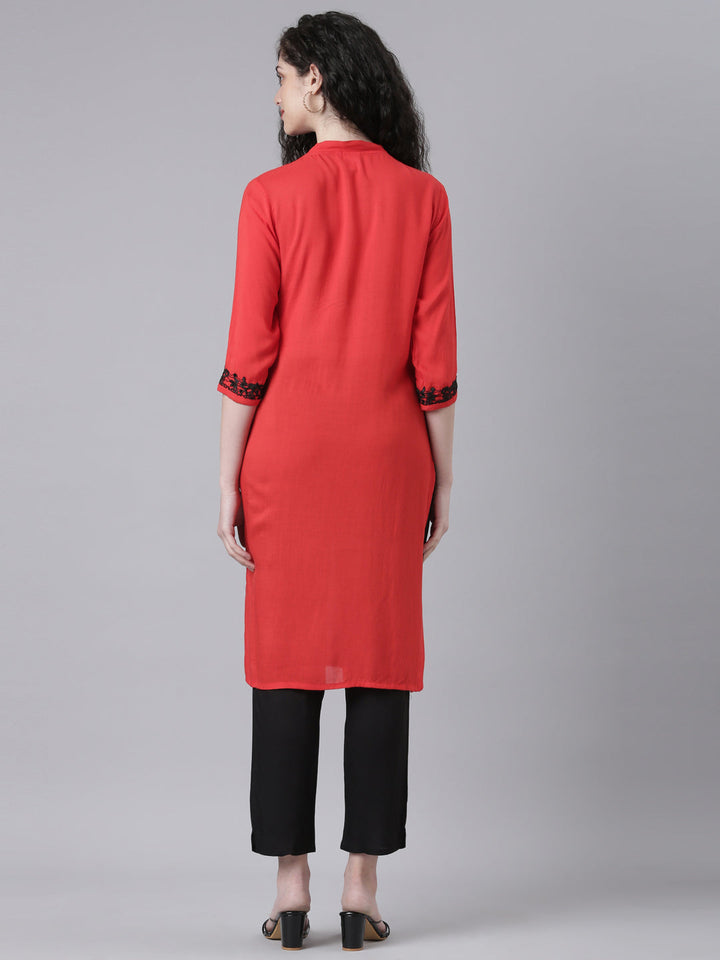 Neerus Red Casual Solid Straight Kurtas