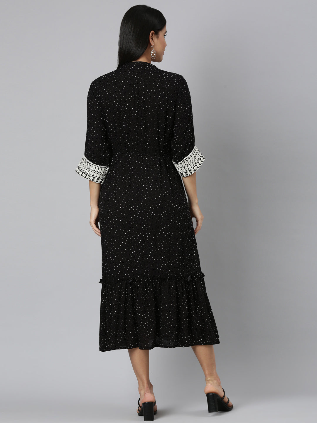 Neerus Black embroidered straight kurti - side view