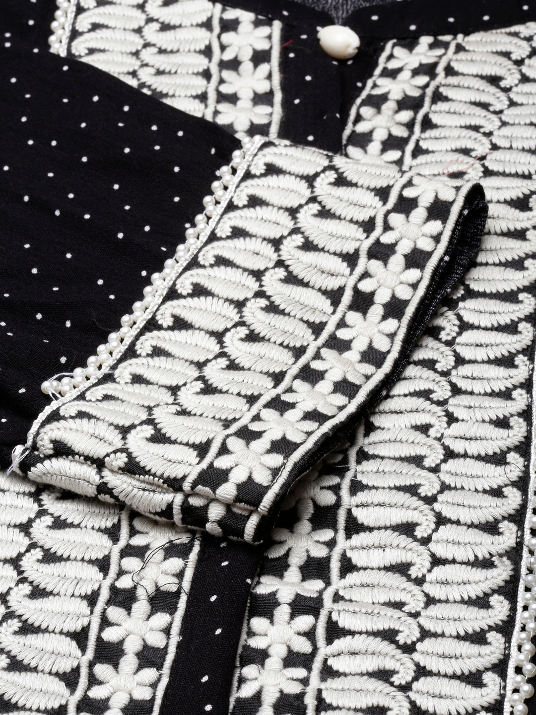 Neerus Black embroidered straight kurti - detail view 1