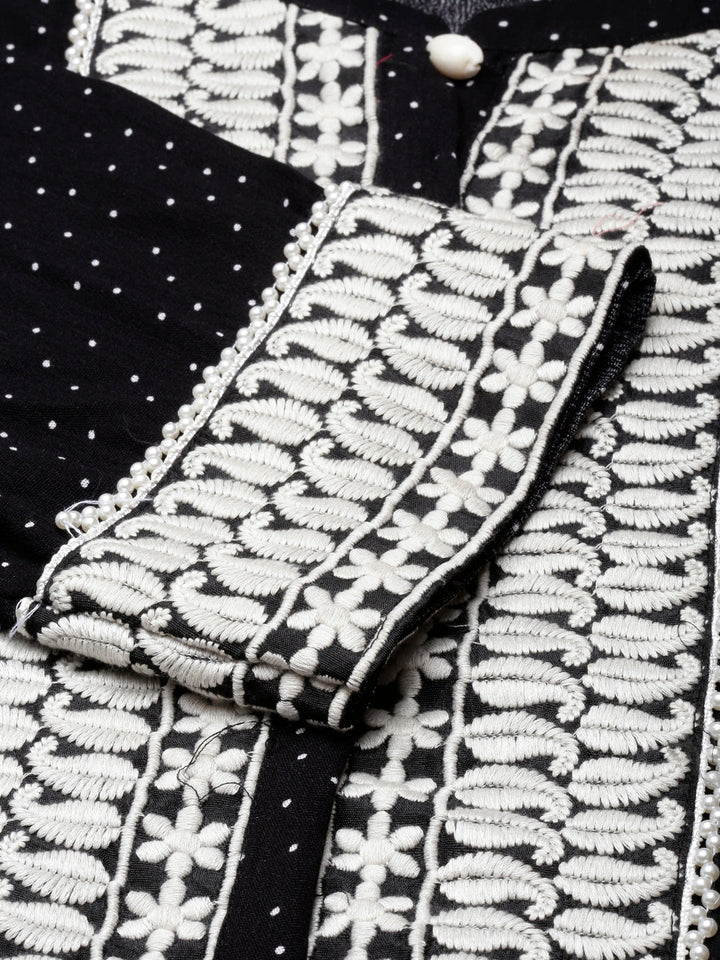 Neerus Black embroidered straight kurti - detail view 1