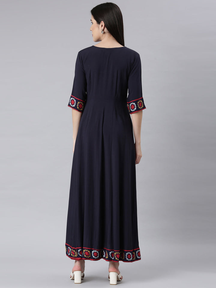 Neerus Blue embellished anarkali kurti panelled - side view